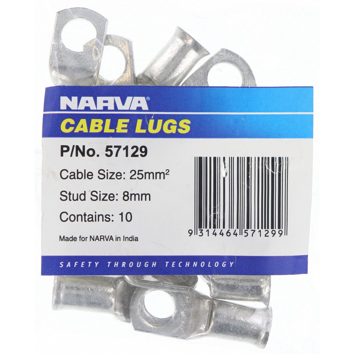Narva Cable Lug (25mm2) 8mm Stud (10Pk) 57129