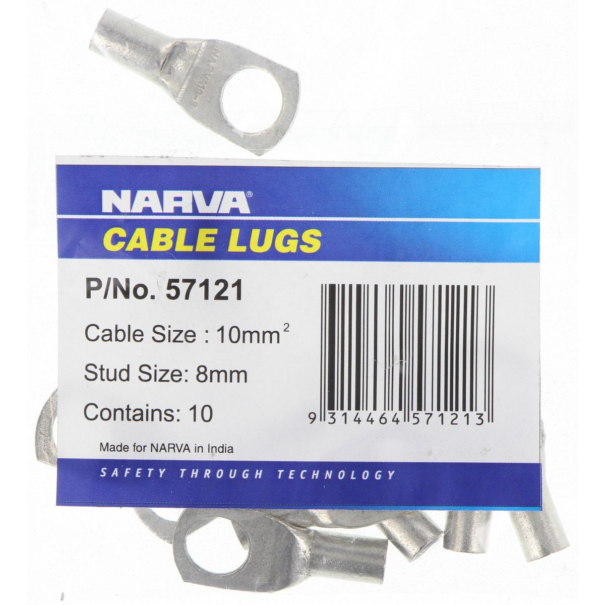 Narva Cable Lug (10mm2) 8mm Stud (10Pk) 57121