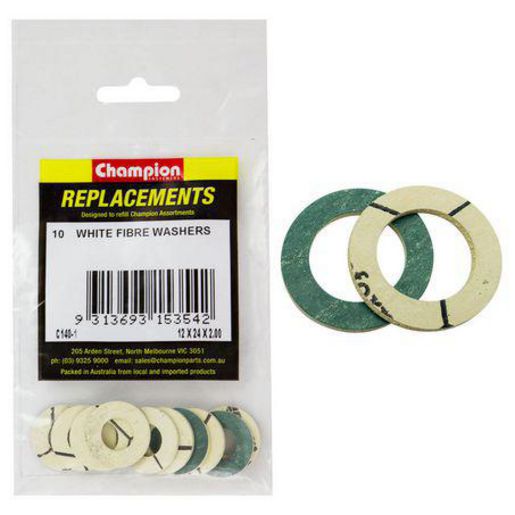 Champion Flat Fibre Washer White M12 x 24 x 2.00mm 10Pk C140-1