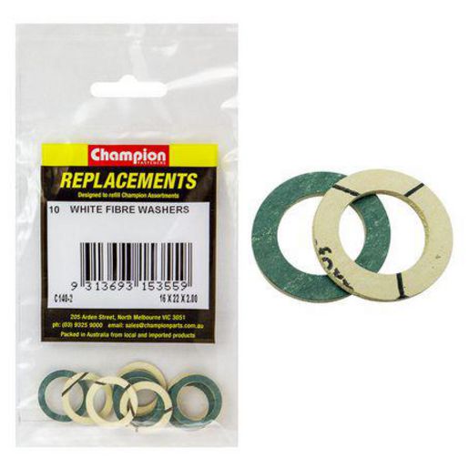 Champion Flat Fibre Washer White M16 x 22 x 2.00mm 10Pk C140-2