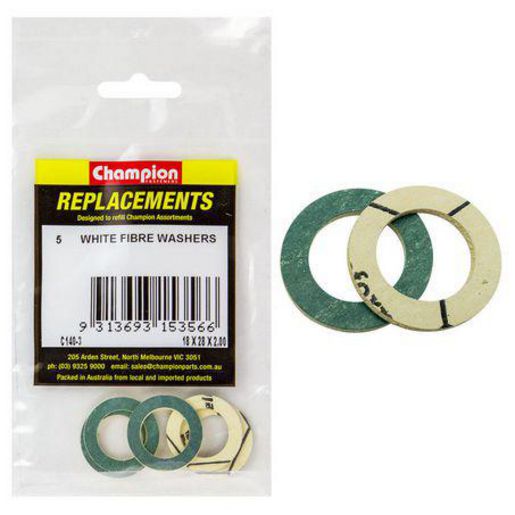 Champion Flat Fibre Washer White M18 x 28 x 2.00mm 5Pk C140-3
