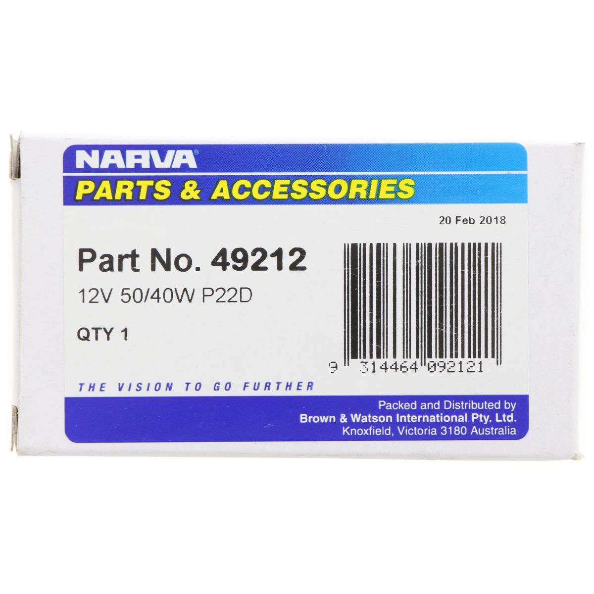 Narva P22D Asymmetrical Headlamp Globe 12V 50/40W 49212
