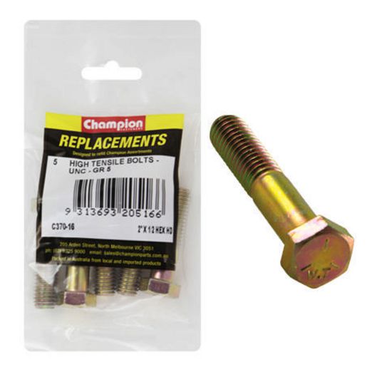 Champion Fasteners Hex Bolt High Tensile 1/2in x 2in UNC Grade 5 C370-16