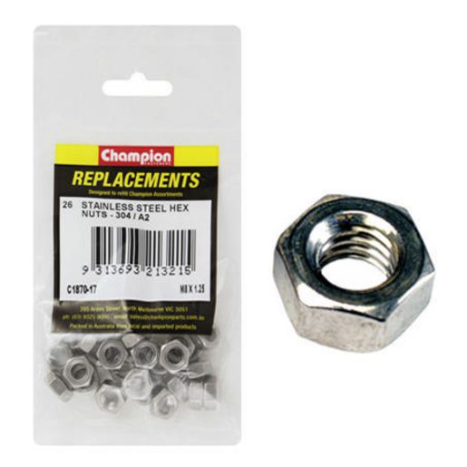 Champion Fasteners Hex Plain Nut Stainless Steel M8 x 1.25mm 304/A2 C1870-17