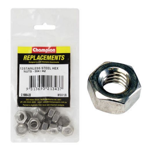 Champion Fasteners Hex Plain Nut Stainless Steel M10 x 1.50mm 304/A2 C1880-22