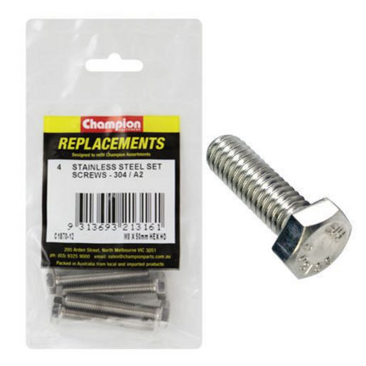 Champion Fasteners Hex Set Screw Stainless Steel M8 x 50mm 304/A2 C1870-12