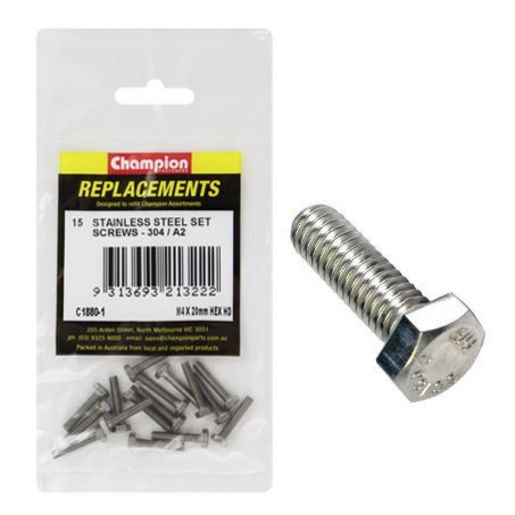 Champion Fasteners Hex Set Screw Stainless Steel M4 x 20mm 304/A2 C1880-1