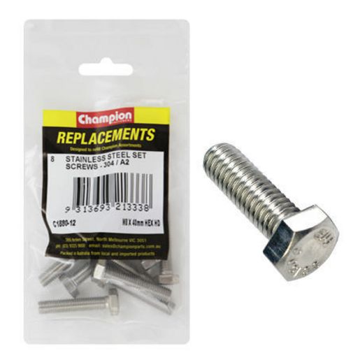 Champion Fasteners Hex Set Screw Stainless Steel M8 X 40mm 304/A2 C1880-12