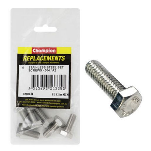 Champion Fasteners Hex Set Screw Stainless Steel M10 x 25mm 304/A2 C1880-14