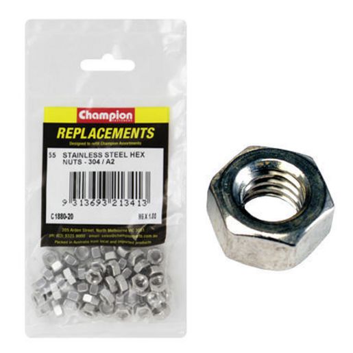 Champion Fasteners Hex Plain Nut Stainless Steel M6 x 1.00mm 304/A2 C1880-20