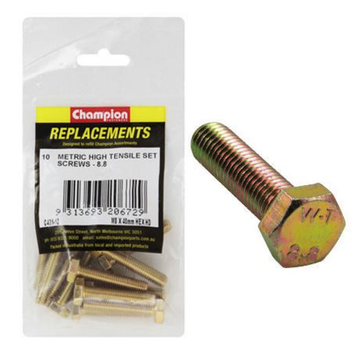 Champion Hex Screw Set HT M8 x 40mm 10Pk C431-12