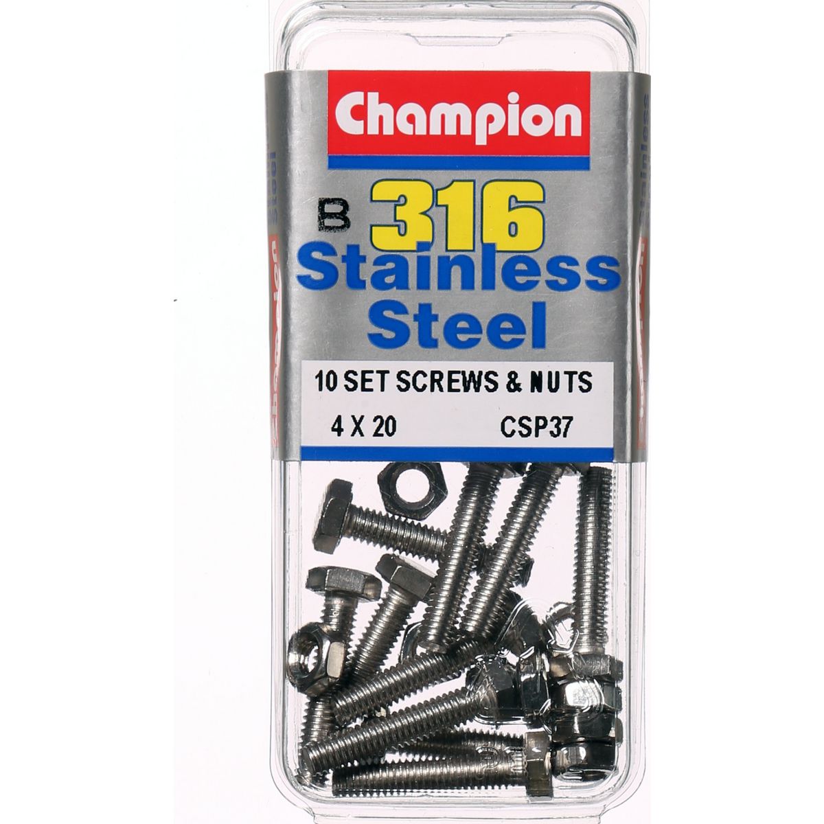 Champion Hex Nut & Screw Set M4x20mm & M4x0.7mm 20Pk CSP37