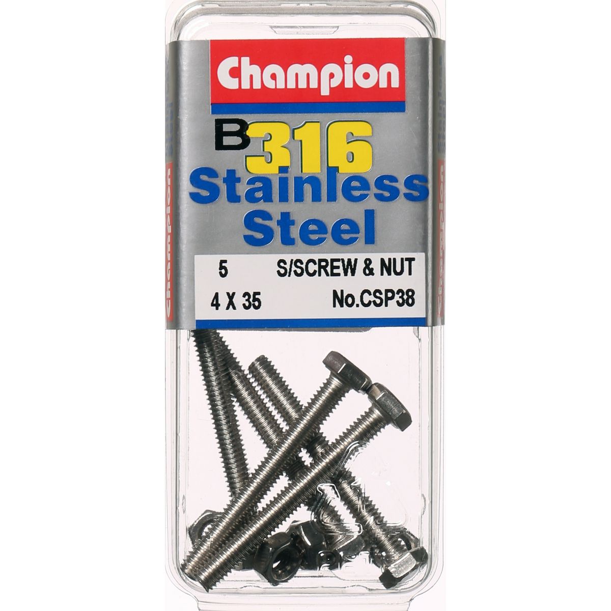 Champion Fasteners Hex Set Screw & Nut Stainless Steel M4X35mm & M4X0.7mm 316/A4 CSP38