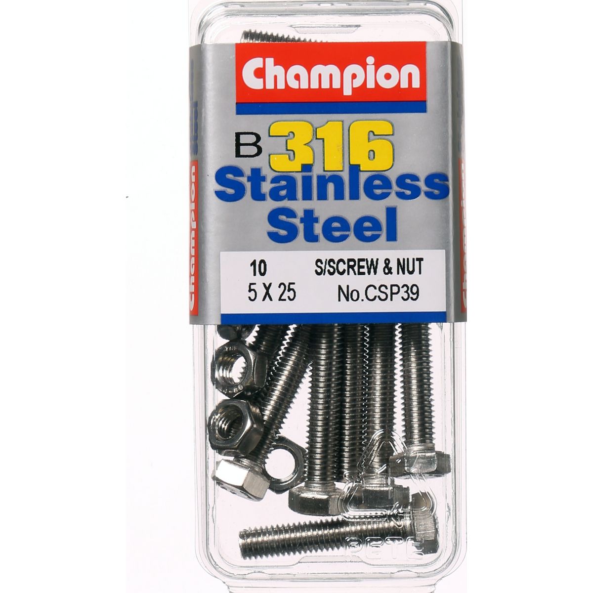 Champion Hex Nut & Screw Set M5x25mm & M5x0.8mm 20Pk CSP39