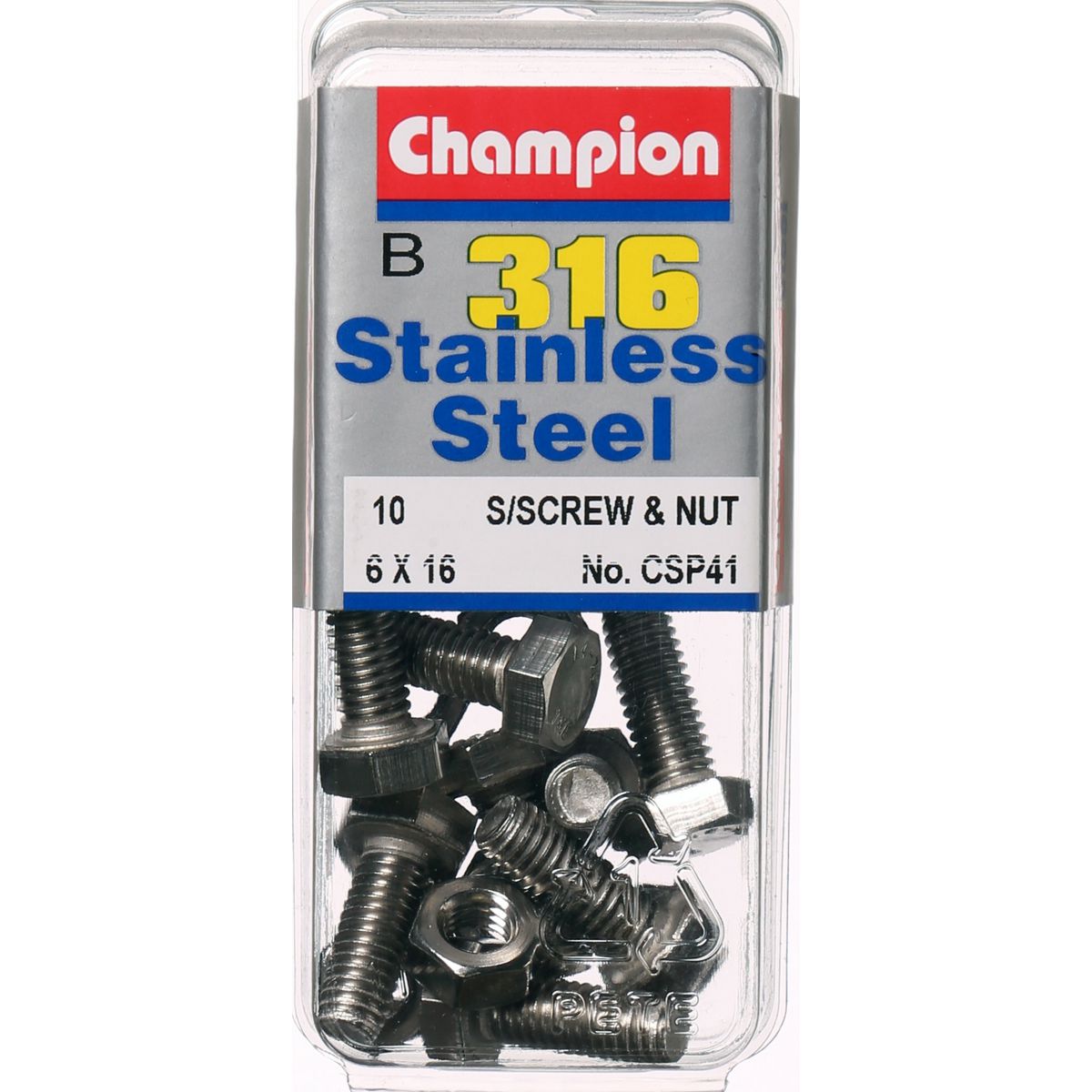 Champion Hex Nut & Screw Set M6x16mm & M6x1.00mm 20Pk CSP41