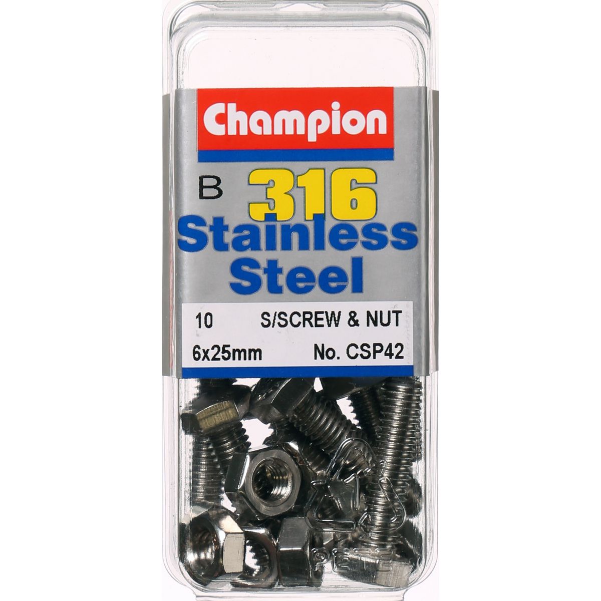 Champion Hex Nut & Screw Set M6x25mm & M6x1.00mm 20Pk CSP42