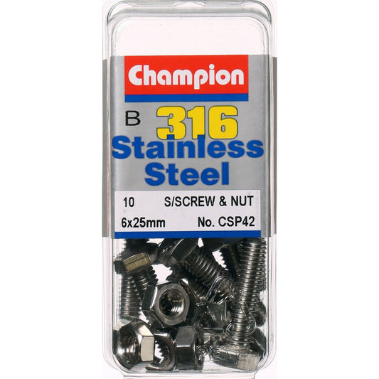 Champion Hex Nut & Screw Set M6x25mm & M6x1.00mm 20Pk CSP42