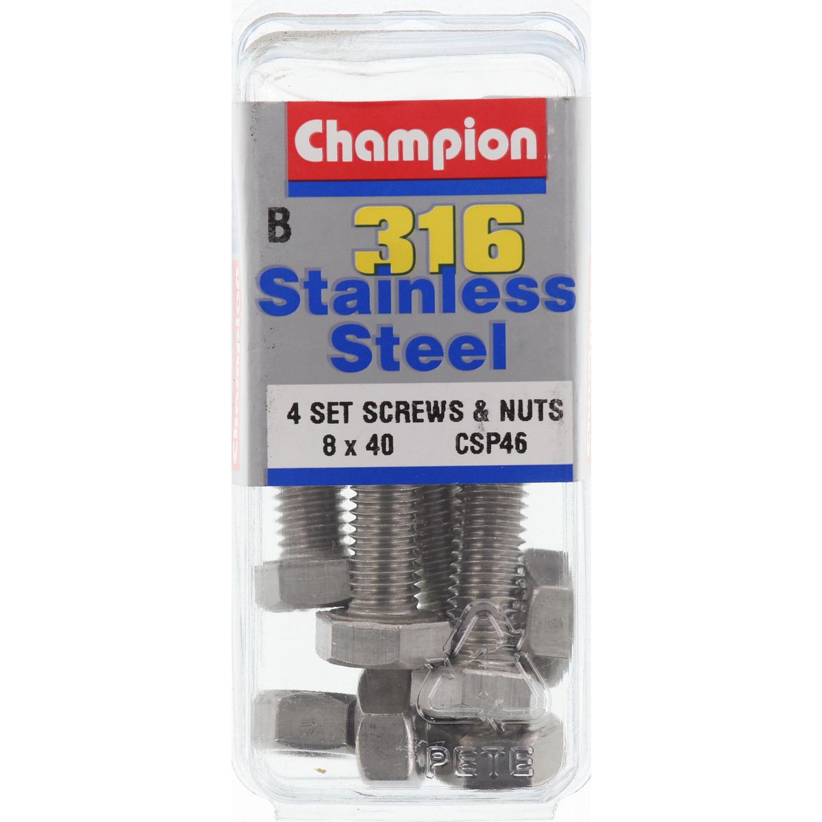Champion Fasteners Hex Set Screw & Nut Stainless Steel M8X40mm & M8X1.25mm 316/A4 CSP46