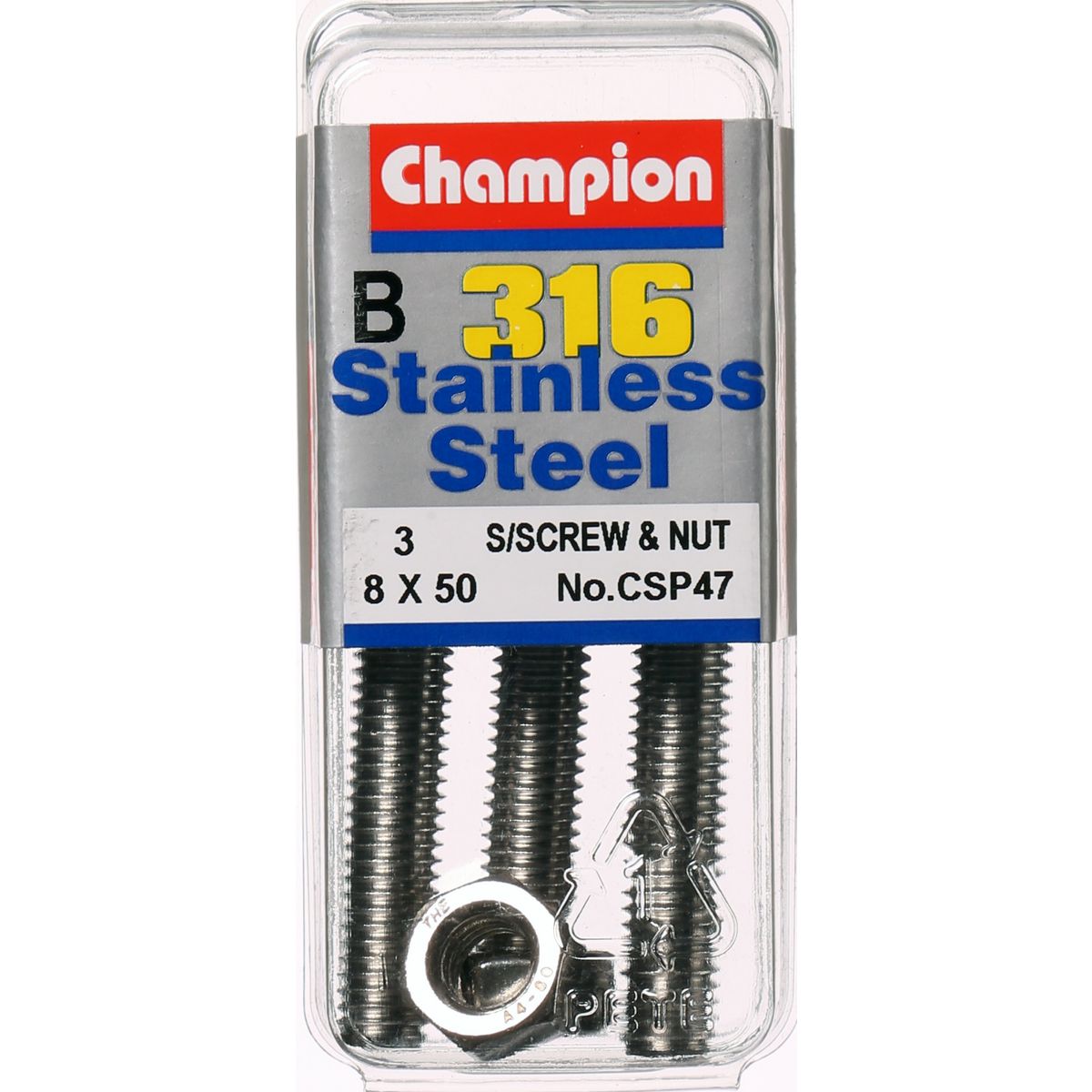 Champion Fasteners Hex Set Screw & Nut Stainless Steel M8X50mm & M8X1.25mm 316/A4 CSP47