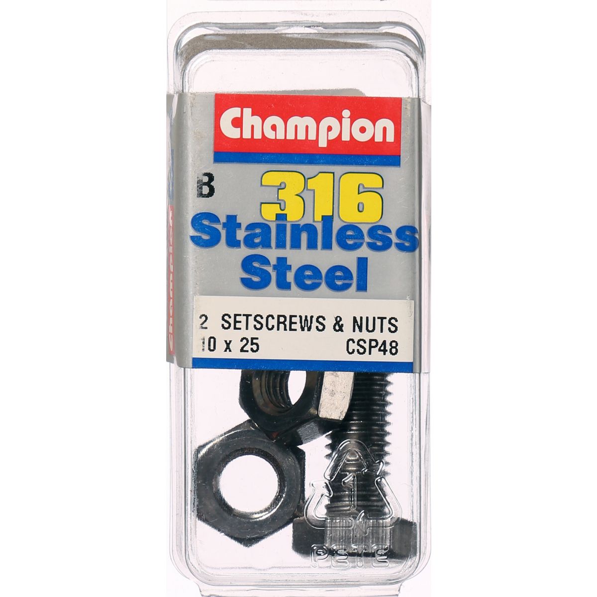 Champion Fasteners Hex Set Screw & Nut Stainless Steel M10X25mm & M10X1.50mm 316/A4 CSP48