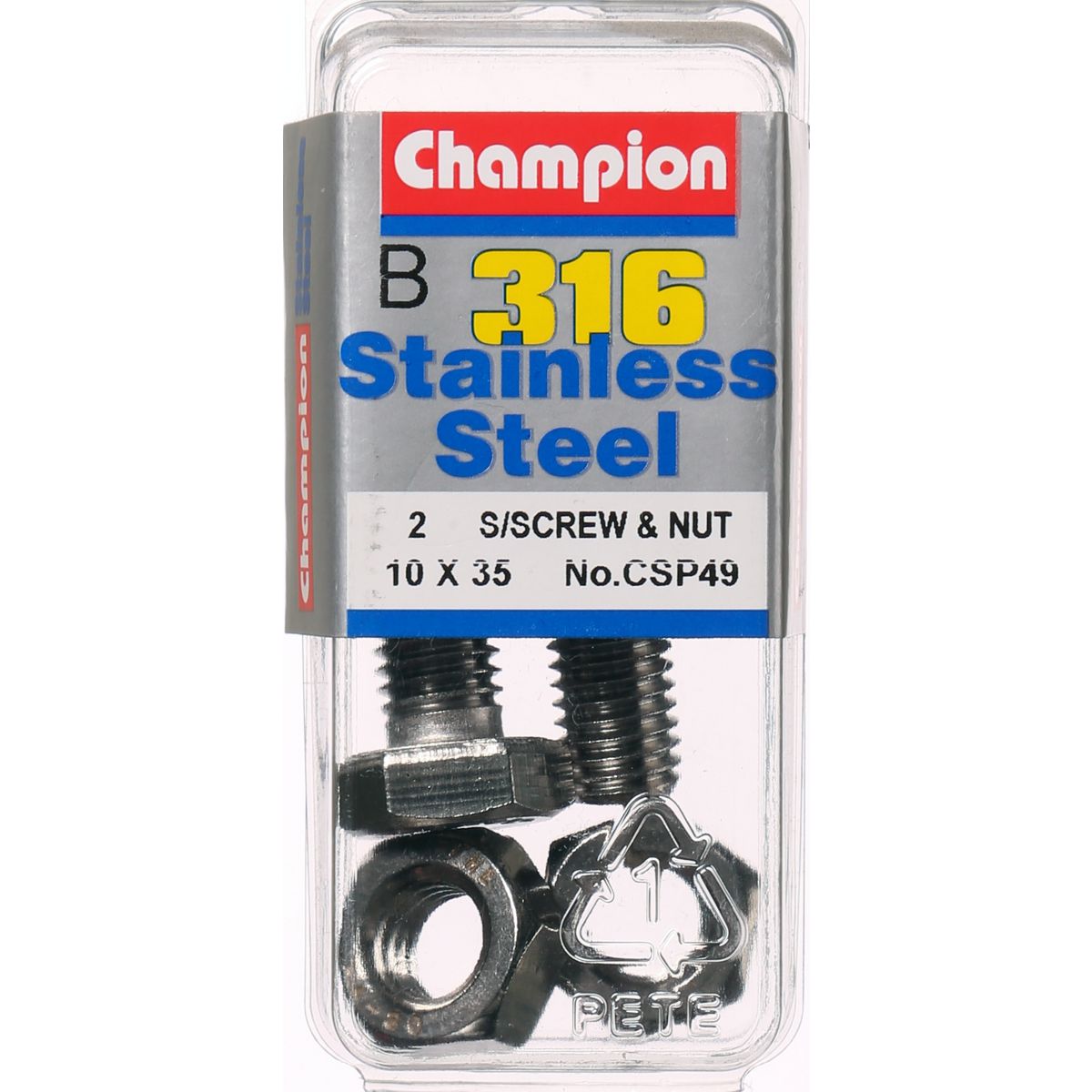 Champion Fasteners Hex Set Screw & Nut Stainless Steel M10X35mm & M10X1.50mm 316/A4 CSP49