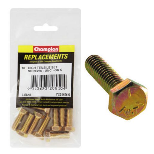 Champion Hex Screw Set HT 3/8″ x 1″ UNC 10Pk C370-10