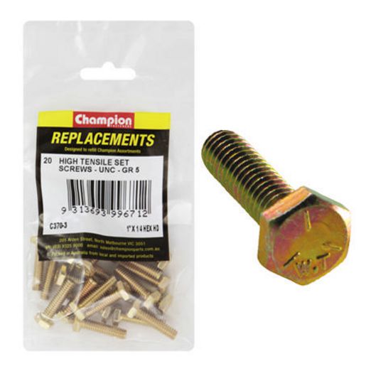 Champion Fasteners Hex Set Screw High Tensile 1/4in x 1in UNC Grade 5 C370-3