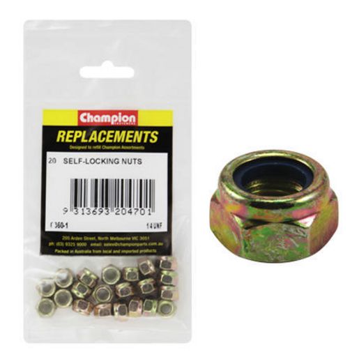 Champion Fasteners Hex Nut Self Locking Nylon Insert 1/4in UNF C360-1