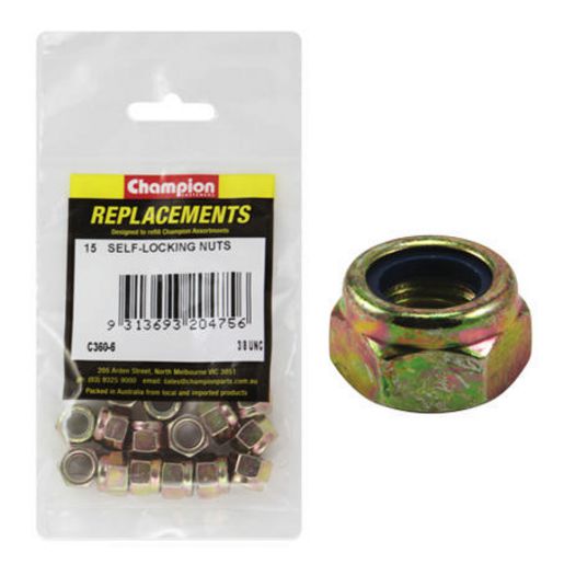 Champion Fasteners Hex Nut Self Locking Nylon Insert 3/8in UNC C360-6