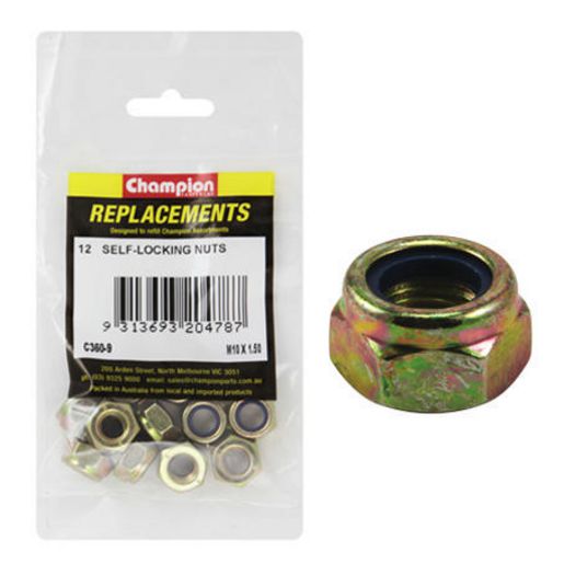 Champion Fasteners Hex Nut Self Locking Nylon Insert M10 x 1.5mm C360-9