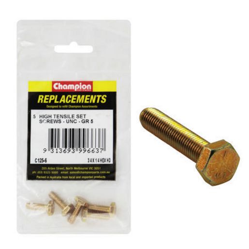 Champion Fasteners Hex Set Screw High Tensile 1/4in x 3/4in UNC Grade 5 C125-6