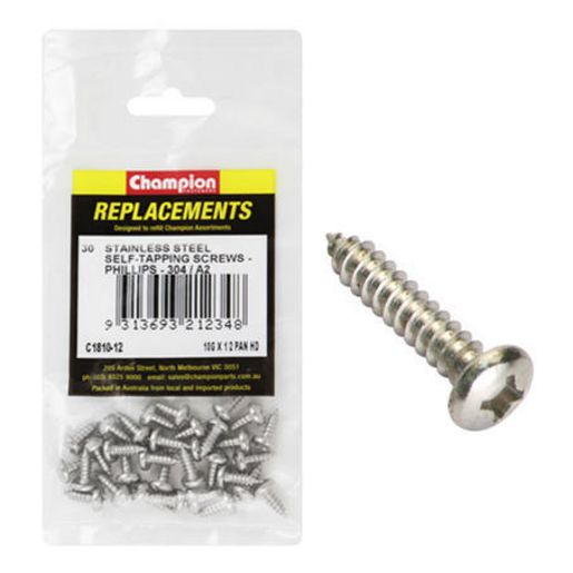 Champion Fasteners Self Tapper Screw Pan Phillips Stainless Steel 4.8 x 13mm 304/A2 C1810-12