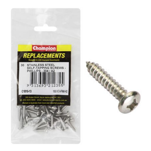 Champion Fasteners Self Tapper Screw Pan Phillips Stainless Steel 4.8 x 19mm 304/A2 C1810-13