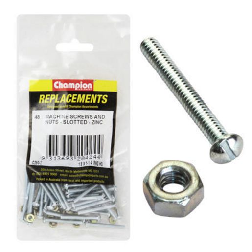Champion Fasteners Machine Screw Round Head Slotted & Hex Plain Nut UNC 1/8in x 1 1/4in Zinc Plated C290-2