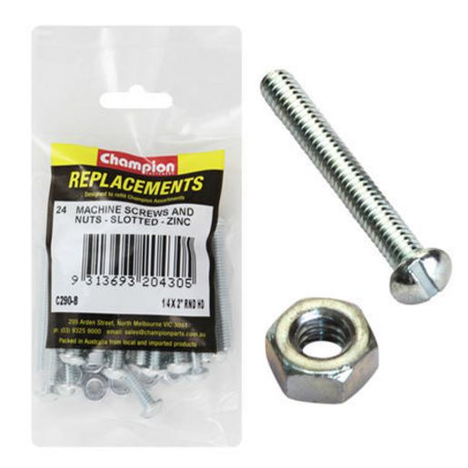 Champion Fasteners Machine Screw Round Head Slotted & Hex Plain Nut UNC 1/4in x 2in Zinc Plated C290-8