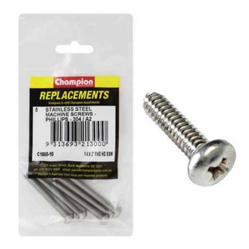 Champion Fasteners Machine Screws Pan Phillips Stainless Steel 1/4in x 2in 304/A2 C1860-10