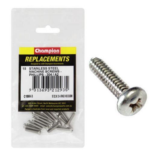 Champion Fasteners Machine Screws Pan Phillips Stainless Steel 8/32in x 3/4in 304/A2 C1860-3