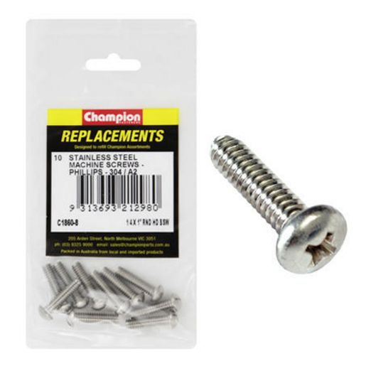 Champion Fasteners Machine Screws Pan Phillips Stainless Steel 1/4In X 1In 304/A2 C1860-8