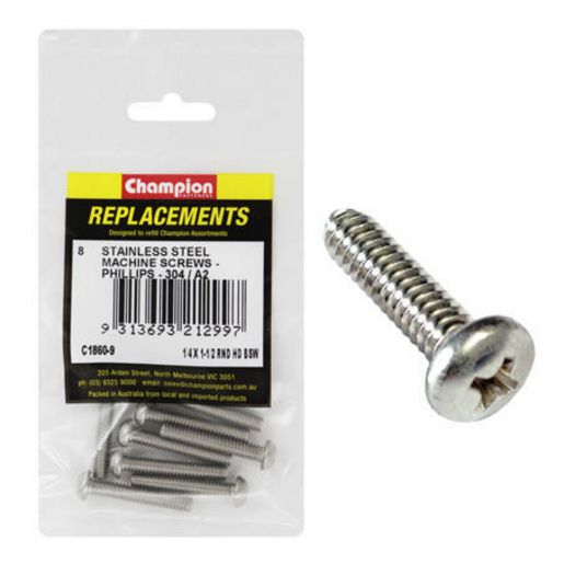 Champion Fasteners Machine Screws Pan Phillips Stainless Steel 1/4in x 1 1/2in 304/A2 C1860-9