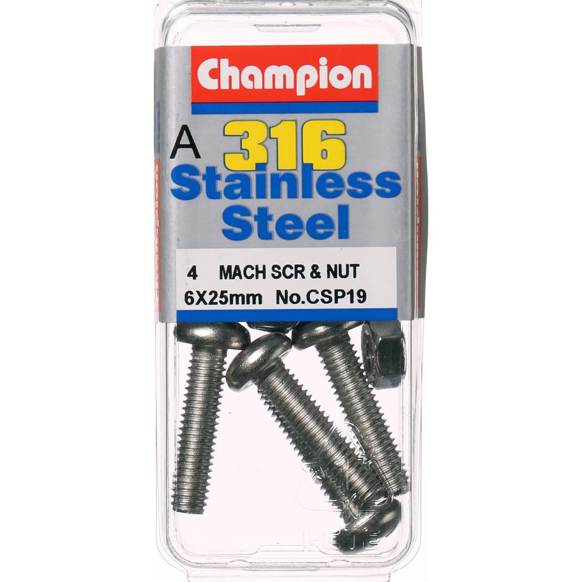 Champion Fasteners Machine Screw & Nut Pan Phillips Stainless Steel M6X25 & M6X1.00mmmm 316/A4 CSP19