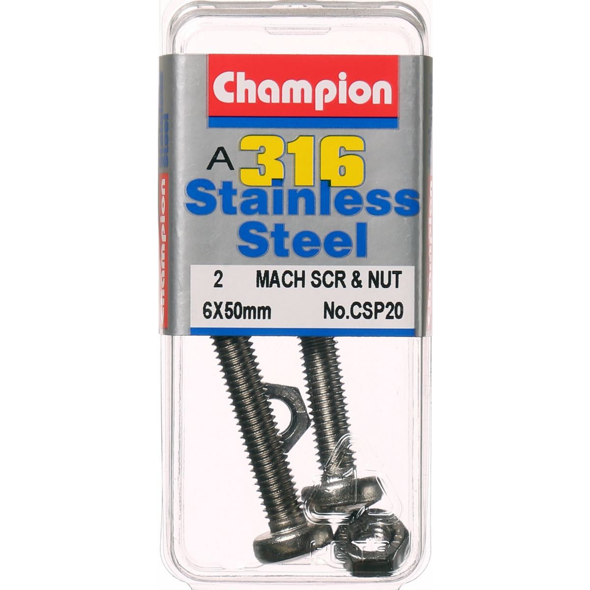 Champion Fasteners Machine Screw & Nut Pan Phillips Stainless Steel M6X50mm & M6X1.00mm 316/A4 CSP20