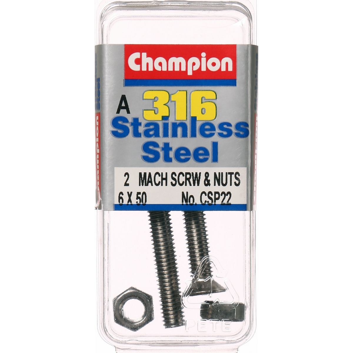 Champion Fasteners Machine Screw Csk Phillips Stainless Steel M6X50mm & M6X1.00mm 316/A4 CSP22