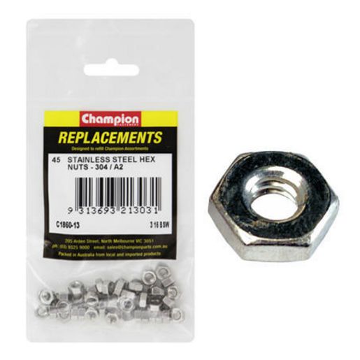 Champion Fasteners Hex Plain Nut Stainless Steel 3/16in 304/A2 C1860-13