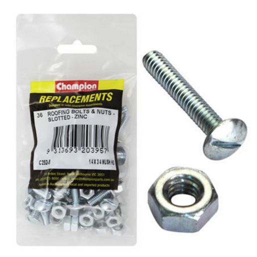 Champion Fasteners Roofing Bolt Mushroom Head & Hex Plain Nut 1/4in x 3/4in UNC Zinc Plated C252-5