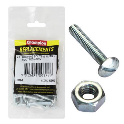 Champion Fasteners Roofing Bolt Mushroom Head & Hex Plain Nut 1/4in x 1 1/2in UNC Zinc Plated C252-8