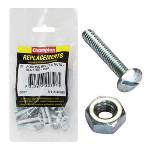 Champion Fasteners Roofing Bolt Mushroom Head & Hex Plain Nut 1/4in x 1 1/4in UNC Zinc Plated C252-7