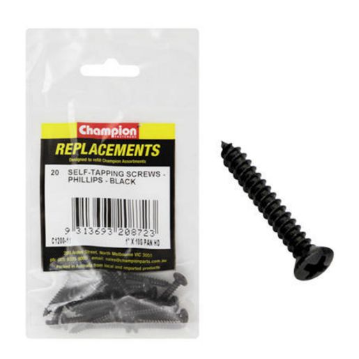 Champion Black Screw Self Tapp Panhead Phillips 4.8 x 25mm 20Pk C1200-11