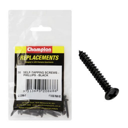 Champion Fasteners Self Tapper Screw Pan Phillips 4.2 x 25mm Black C1200-7