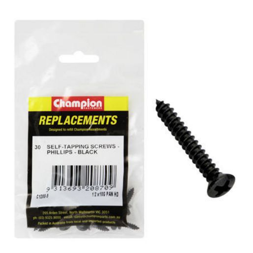 Champion Black Screw Self Tapp Panhead Phillips 4.8 x 13mm 30Pk C1200-9