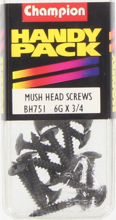 Champion Black Screw Self Tapp Mushroom Head Phillips 3.5 x 19mm 15Pk BH751